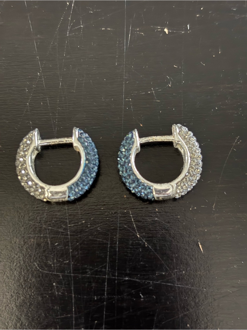 Blue and Clear Crystal Pavé Mini Hoop Earrings - Women Jewelry